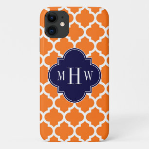 Pumpkin White Moroccan #5 Navy 3 Initial Monogram iPhone 11 Case