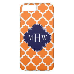 Pumpkin White Moroccan #5 Navy 3 Initial Monogram iPhone 8 Plus/7 Plus Case