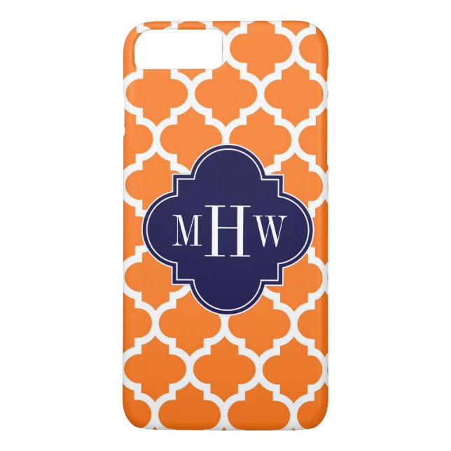 Pumpkin White Moroccan #5 Navy 3 Initial Monogram Case-Mate iPhone Case (Back)