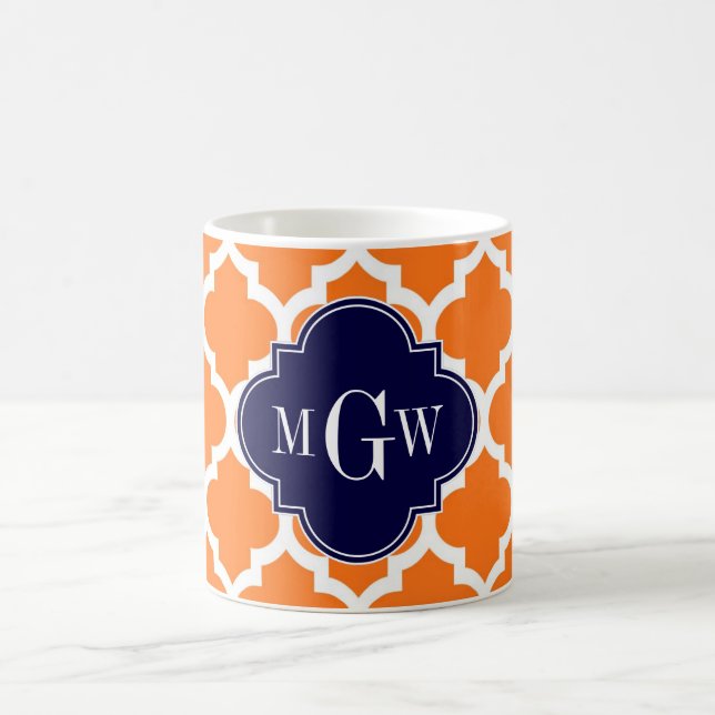 Pumpkin White Moroccan #5 Navy 3 Initial Monogram Coffee Mug (Center)