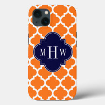 Pumpkin White Moroccan #5 Navy 3 Initial Monogram