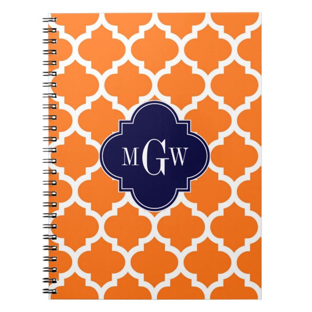Pumpkin White Moroccan #5 Navy 3 Initial Monogram Notebook (Front)