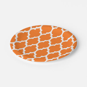 Pumpkin White Moroccan Quatrefoil Pattern #4 Paper Plate