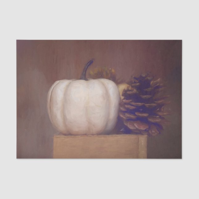 Pumpkin White Rustic Country Painted Autumn Art Tissue Paper (Front)