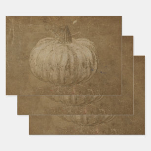 Pumpkin White Sepia Autumn Vintage Grunge Texture Wrapping Paper Sheet