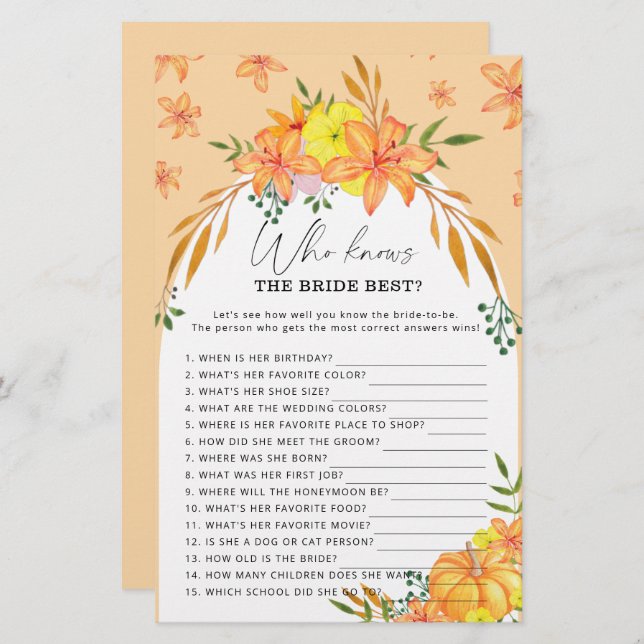 Pumpkin - Who knows the bride best game (Front/Back)