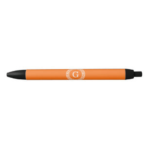 Pumpkin Wht Greek Key Rnd Frame Initial Monogram Black Ink Pen