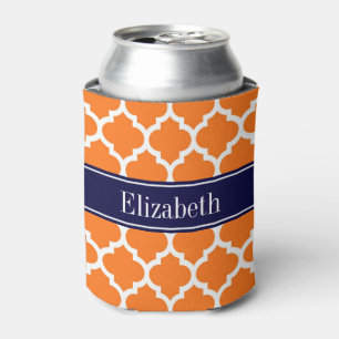 Pumpkin Wht Moroccan #5 Navy Blue Name Monogram Can Cooler