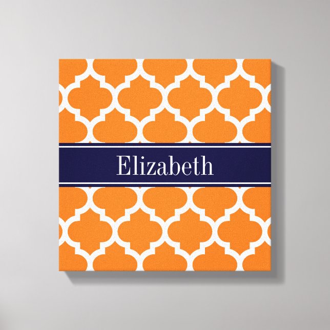 Pumpkin Wht Moroccan #5 Navy Blue Name Monogram Canvas Print (Front)