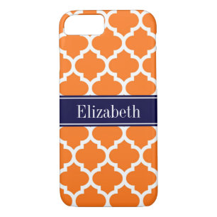 Pumpkin Wht Moroccan #5 Navy Blue Name Monogram iPhone 8/7 Case