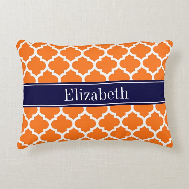 Pumpkin Wht Moroccan #5 Navy Blue Name Monogram Decorative Cushion (Front)