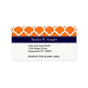 Pumpkin Wht Moroccan #5 Navy Blue Name Monogram Label