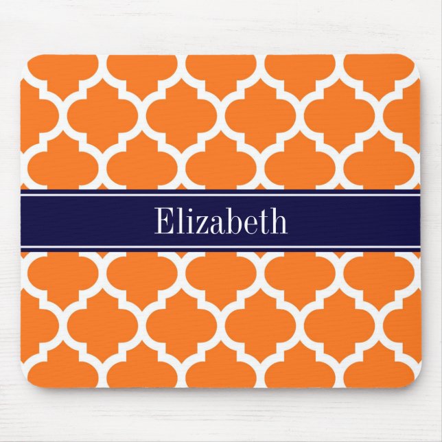 Pumpkin Wht Moroccan #5 Navy Blue Name Monogram Mouse Mat (Front)