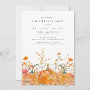 Pumpkin Wildflower Fall Watercolor 65th Birthday  Invitation
