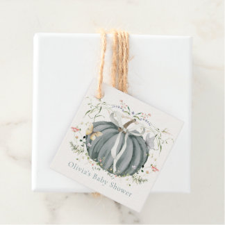 Pumpkin Wildflowers Butterflies Blue Baby Shower Favour Tags