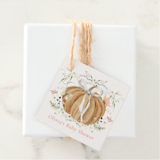 Pumpkin Wildflowers Butterflies Pink Baby Shower Favour Tags