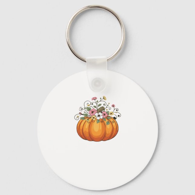Pumpkin Wildflowers Fall Autumn Classic T-Shirt.pn Key Ring (Front)