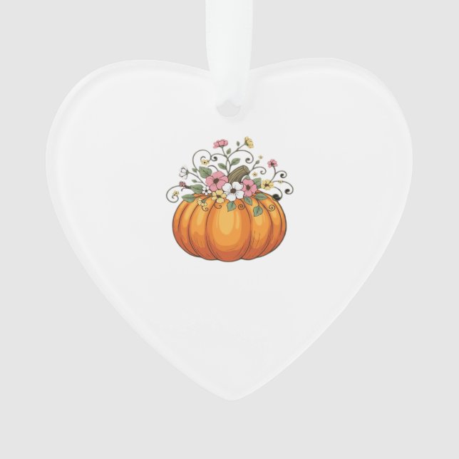 Pumpkin Wildflowers Fall Autumn Classic T-Shirt.pn Ornament (Front)