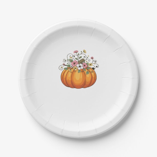 Pumpkin Wildflowers Fall Autumn Classic T-Shirt.pn Paper Plate (Front)