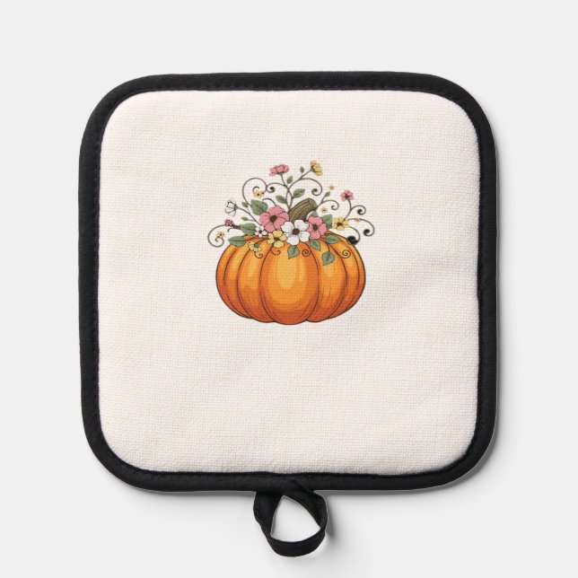 Pumpkin Wildflowers Fall Autumn Classic T-Shirt.pn Pot Holder (Front)