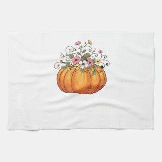 Pumpkin Wildflowers Fall Autumn Classic T-Shirt.pn Tea Towel