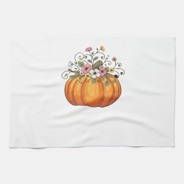 Pumpkin Wildflowers Fall Autumn Classic T-Shirt.pn Tea Towel (Horizontal)