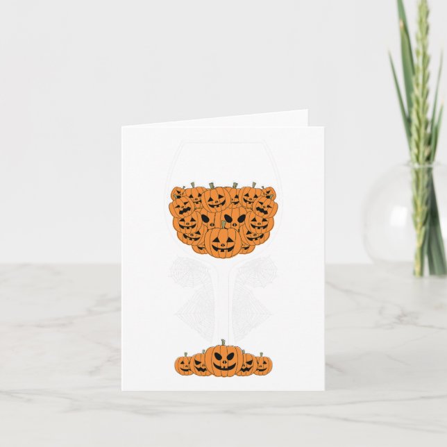 Pumpkin Wine Gl Spider Web Costume Easy Halloween  Card (Front)