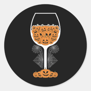 Pumpkin Wine Gl Spider Web Costume Easy Halloween Classic Round Sticker
