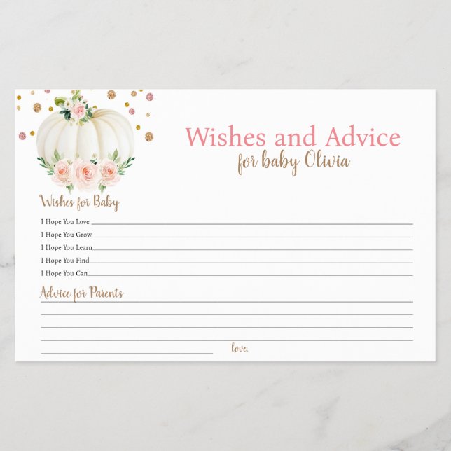 Pumpkin Wishes and Advice Baby Shower Game Flyer (Front)