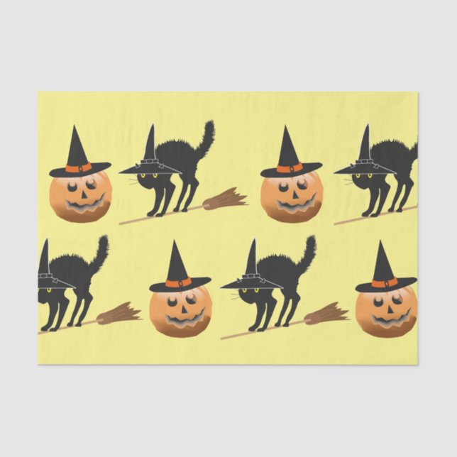 pumpkin witch, black cat witch halloween tissue paper (Front)