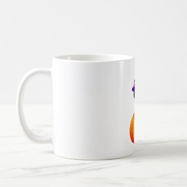 Pumpkin Witch Cat Delight Coffee Mug (Left)