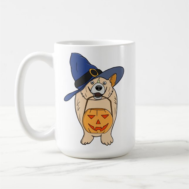 Pumpkin Witch Dog Coffee Mug (Left)
