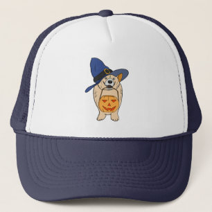 Pumpkin Witch Dog Trucker Hat