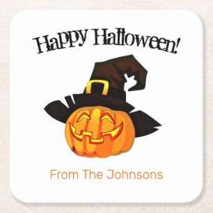 Pumpkin Witch Halloween Party Paper Drink Coasters