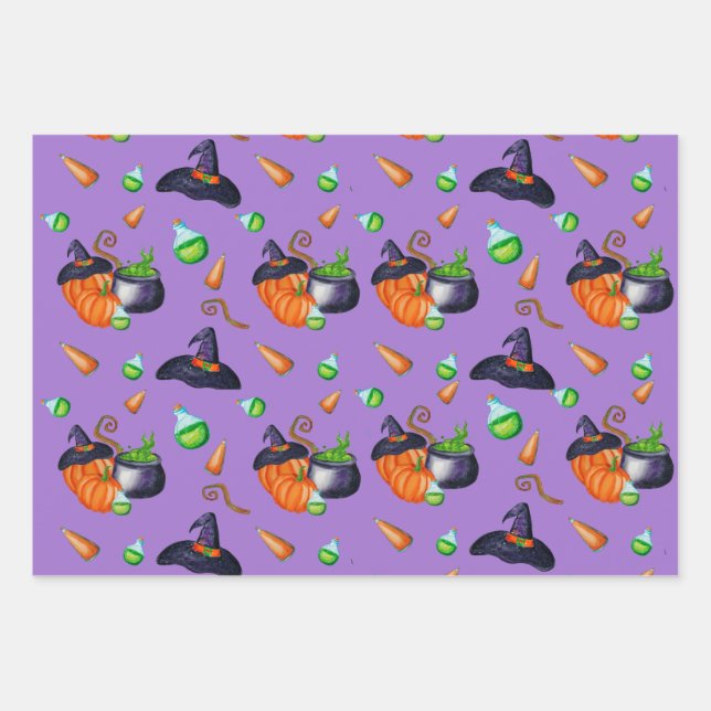 Pumpkin witch hat candy Design Perfect Halloween Wrapping Paper Sheet (Front)