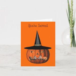 Pumpkin Witch Hat Halloween Party Invitation