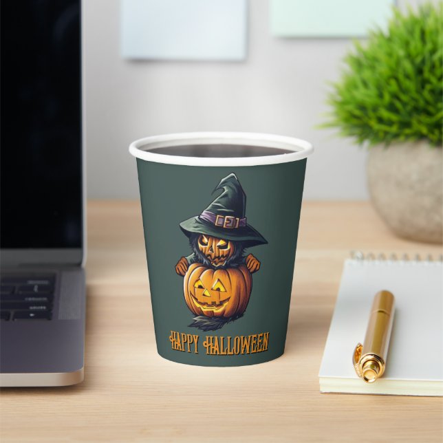 Pumpkin witch in cat costume -  paper cups (Insitu)