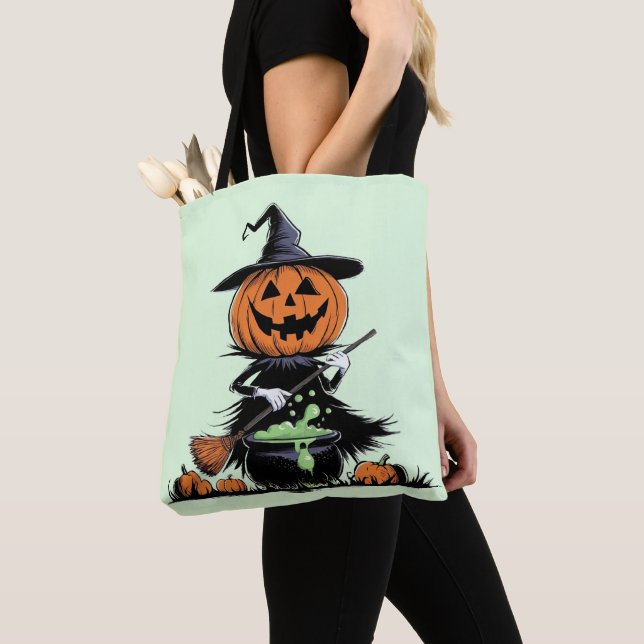 Pumpkin Witch Tote Bag (Close Up)