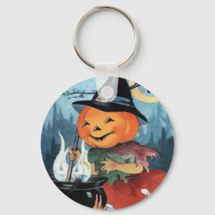 Pumpkin Witch Vintage Halloween Keychain