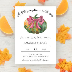 Pumpkin with bow gender neutral autumn baby shower invitation