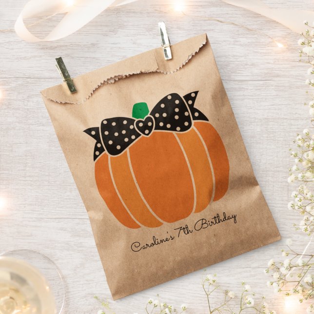 Pumpkin with Bow Girly Fall Birthday Party Favour Bags (Clipped)