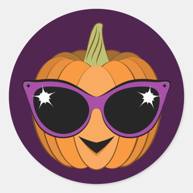 Pumpkin with Cool Retro Cat Sunglasses Halloween Classic Round Sticker (Front)