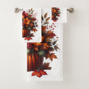 Pumpkin with Fall Leaves-Fall Decor- Bath Towel Set