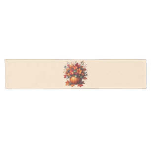 Pumpkin with Fall Leaves Short Table Runner