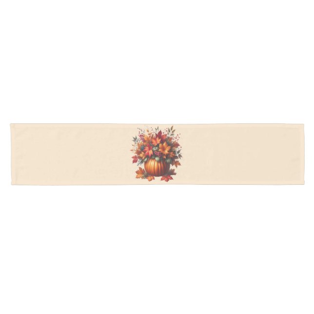 Pumpkin with Fall Leaves Short Table Runner (Horizontal)