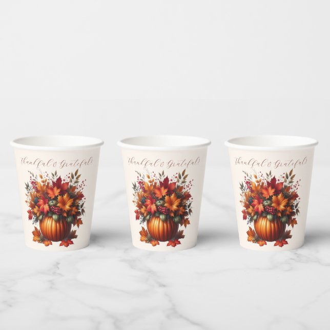 Pumpkin with Fall Leaves-Thanksgiving- Paper Cups (Multi)