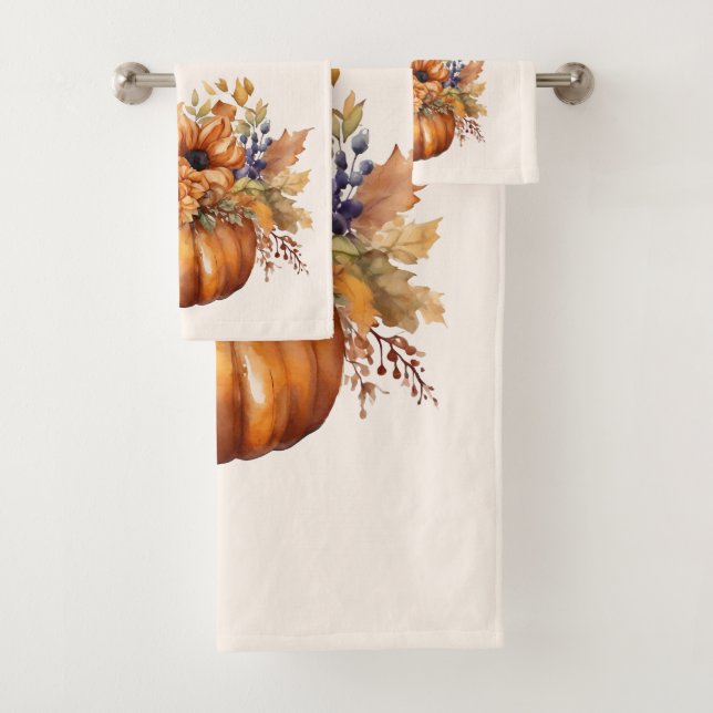 Pumpkin with Flowers-Fall Decor- Bath Towel Set (Insitu)