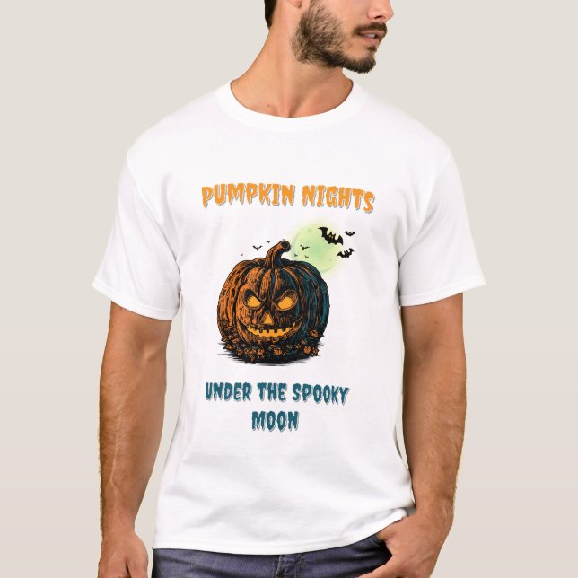 Pumpkin with Full Moon &  Halloween T-Shirt (Front)