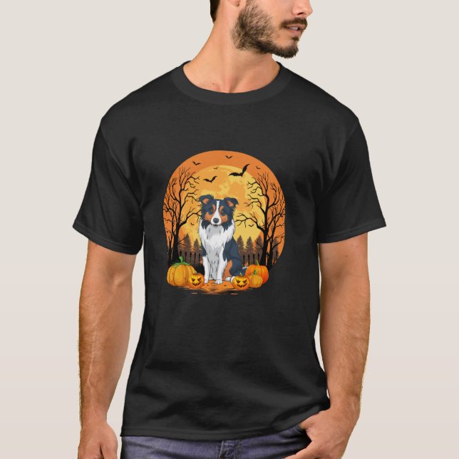 Pumpkin With Funny Halloween Costume Border Collie T-Shirt (Front)