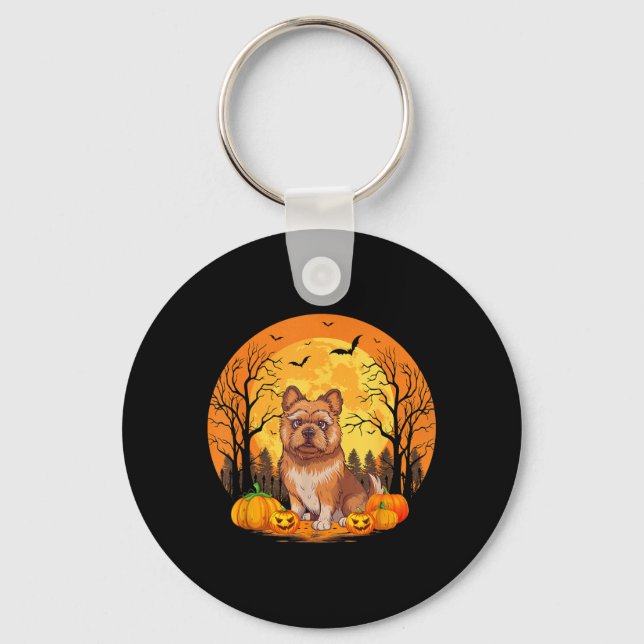 Pumpkin With Funny Halloween Costume Brussels Key Ring (Front)